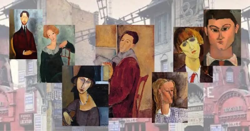 Set against of Montmartre's street Modigliani's artworks from portraits serias.