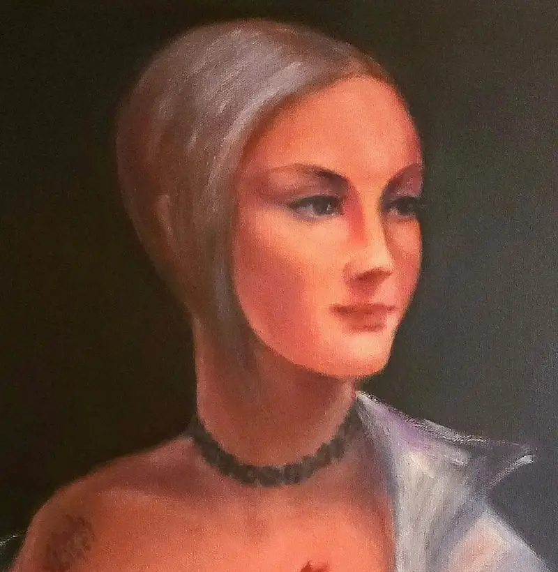 The close-up of the painting "Art & life" (the face of young lady)
