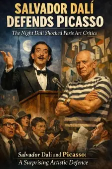 A digital collage with Dali and Picasso. (the scene of a hot dispute). Made by ChatGPT.