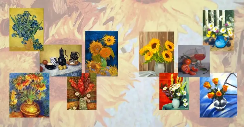 Collage with original stil lifes  of Van Gogh, and modern artist ElenaG 