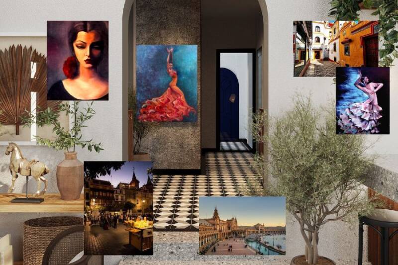 This photo collage showcases original paintings by ElenaG from her Flamenco series.