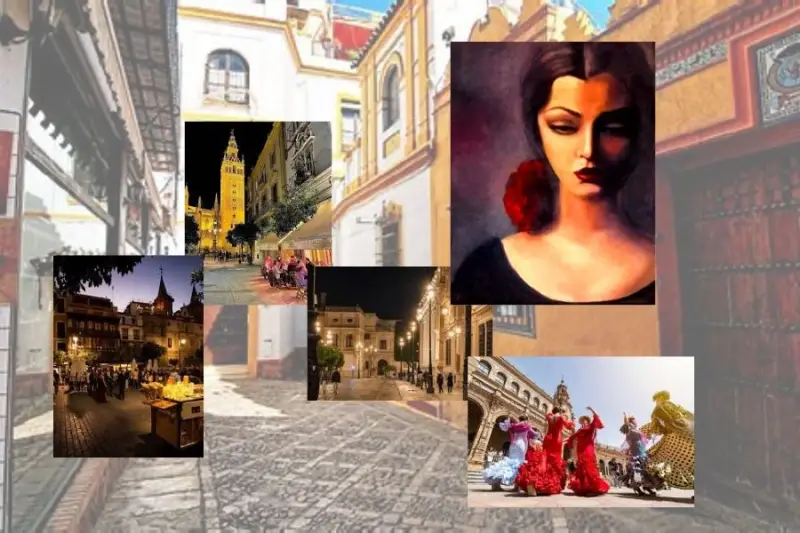 ElenaG's flamenco portrait enhances the view of Seville streets.