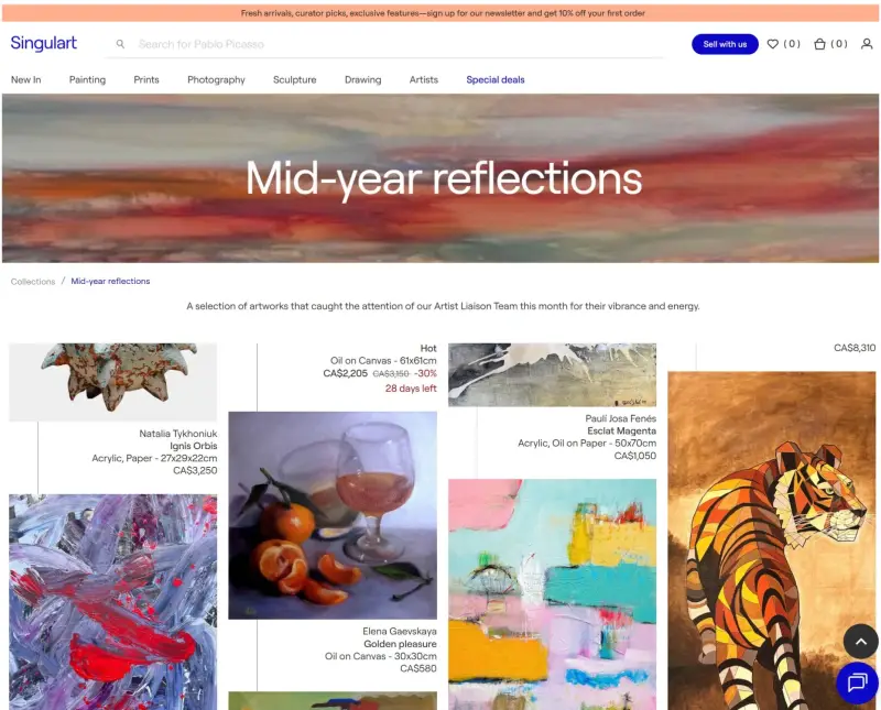 Screenshot from Singulart.com with ElenaG's artwork "Pink Tenderness."