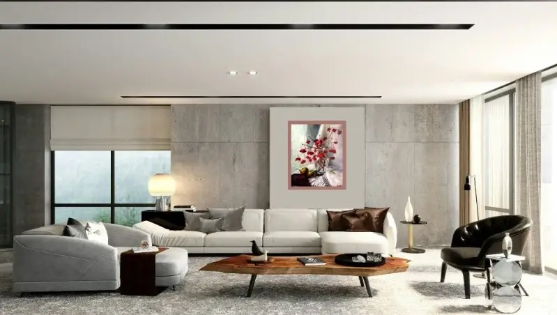 The Oil Painting by ElenaG titled "Crispy Winter' in the white-grey modern interior.