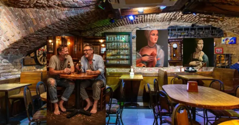 Beer Pab, where two calssmates are talking about art.