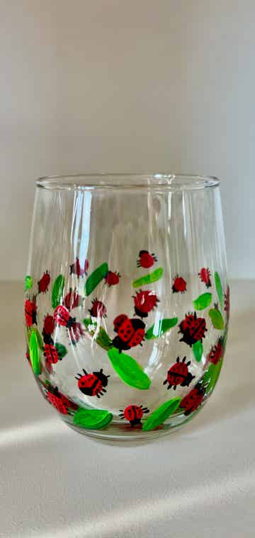 Reclaimed Stemless Ladybug Wine Glasses