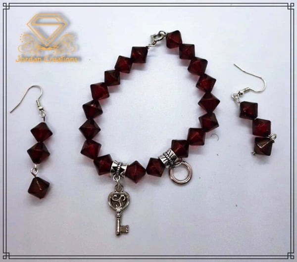 DONKERROOD GLAS KRALEN SET