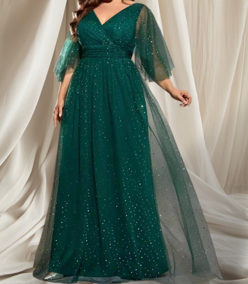 Donkergroene avondjurk met glinsterende glitters