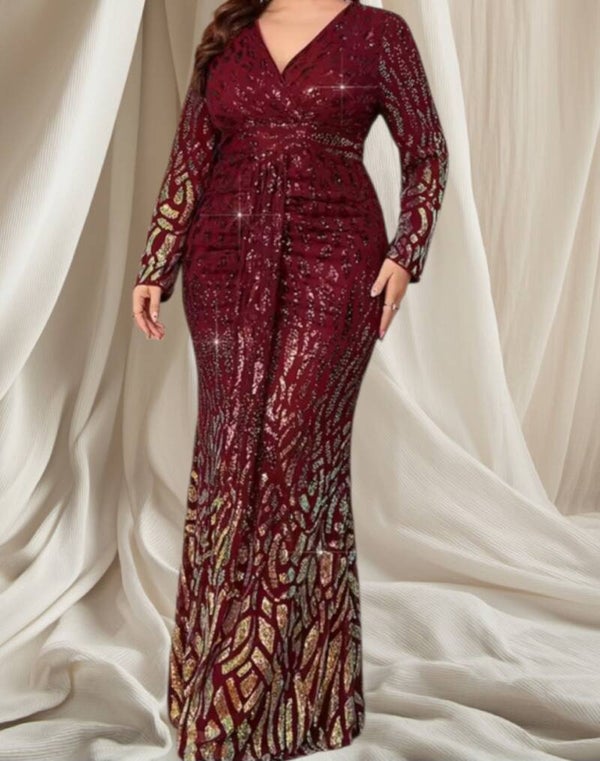 Avondjurk met Lange Mouwen in Bordeaux Rood