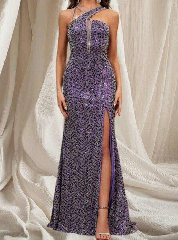 Paarse Glitter Galajurk Met Split En Strass Maat 34/36