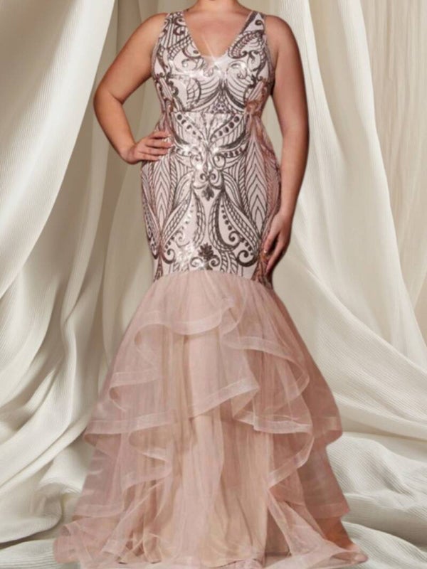 Luxe Roze Pailletten Avondjurk met Tule Onderkant