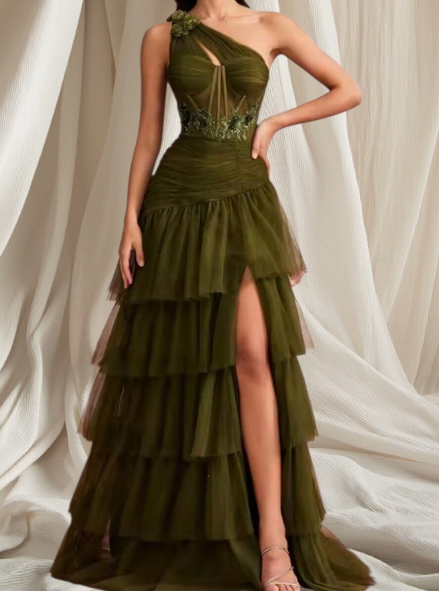 Elegante Olijfgroene Off-shoulder Galajurk