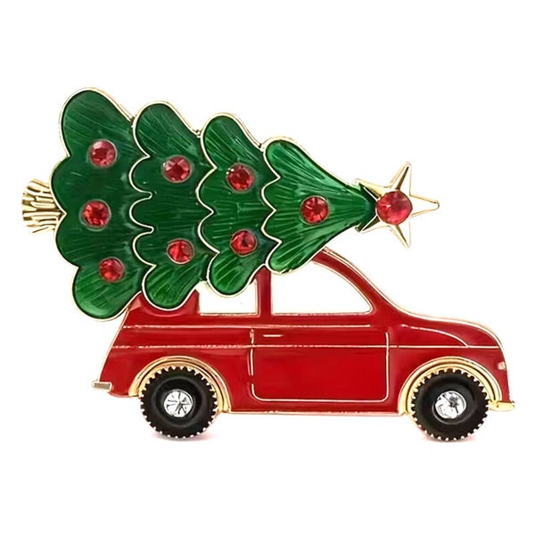Weihnachtsbrosche rotes Auto mit Weihnachtsbaum