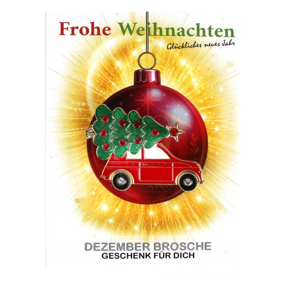 Brosche Auto mit Weihnachtsbaum