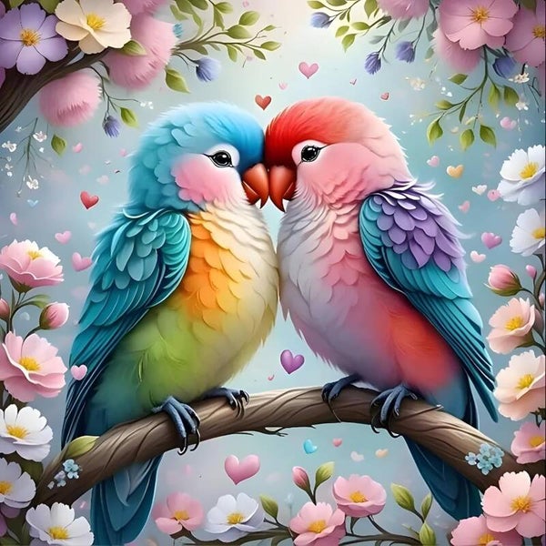 Diamond painting - vogels - canvas 30x20 cm - schilderij 25x15 cm