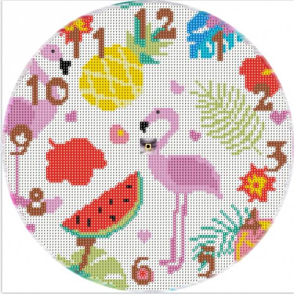 Diamond Painting Klok - Flamingo en Fruit - 30 cm