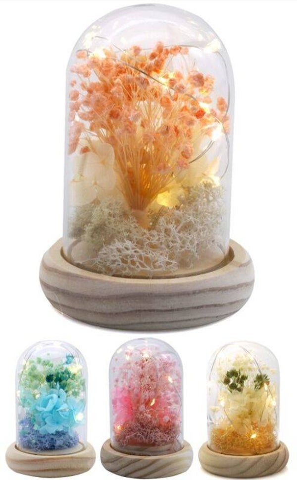 Glazen Stolp met gedroogde bloemen en Led