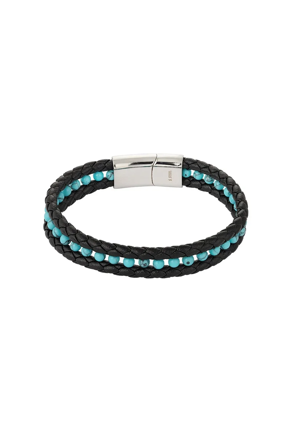 Herenarmband - Dubbel gevlochten met turquoise kralen