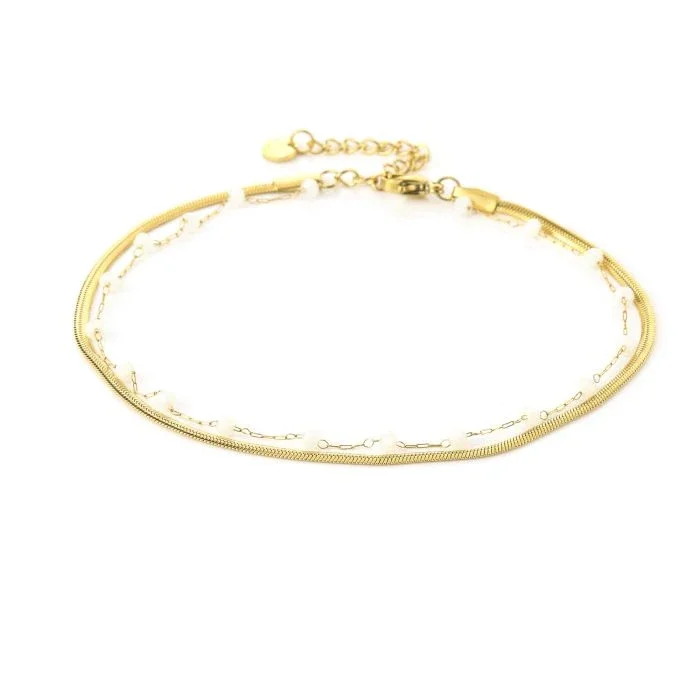 Enkelbandje goud met witte parels