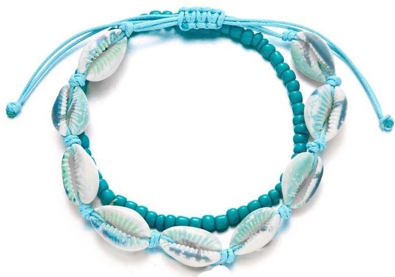Bohemian Chic - Enkelbandjes set met schelpen - Blue