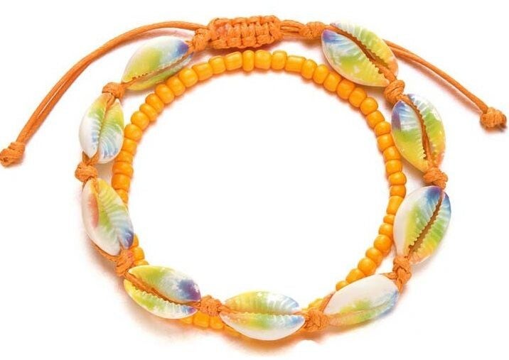 Bohemian Chic - Enkelbandjes set met schelpen - Sunny Yellow