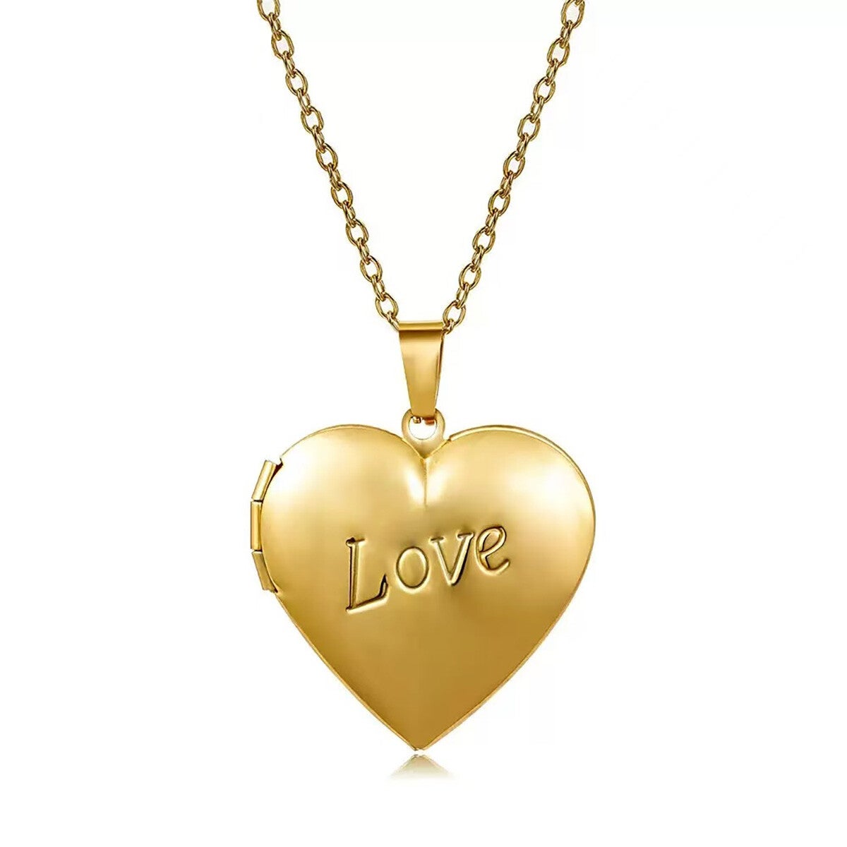 Goudkleurig ketting met hart, gegrafeerde tekst en kan open - Chirurgisch Staal