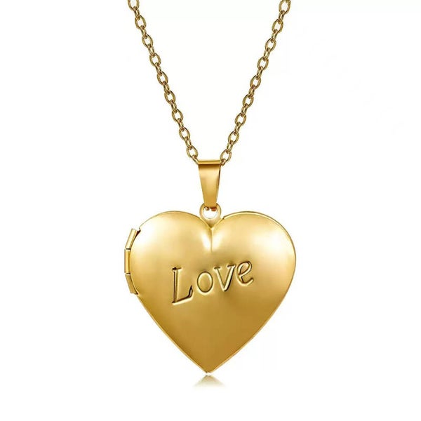 Goudkleurig ketting met hart, gegrafeerde tekst en kan open - Chirurgisch Staal