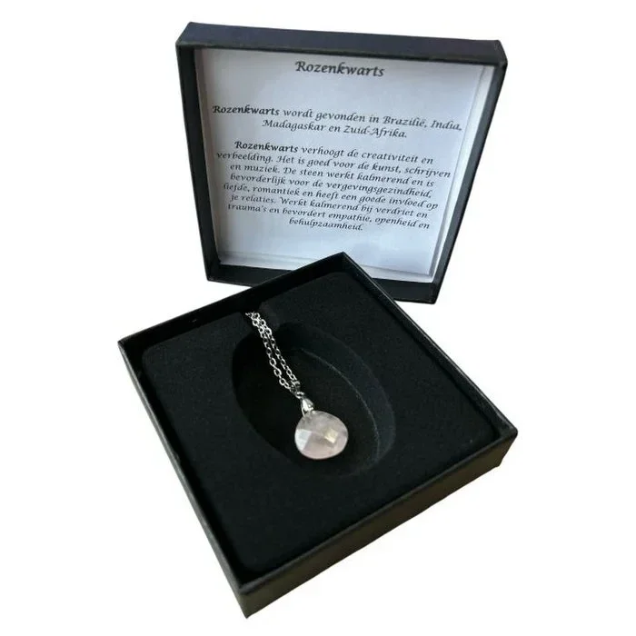 Ketting met natuursteen Rozenkwarts - Zilverkleurig - RVS