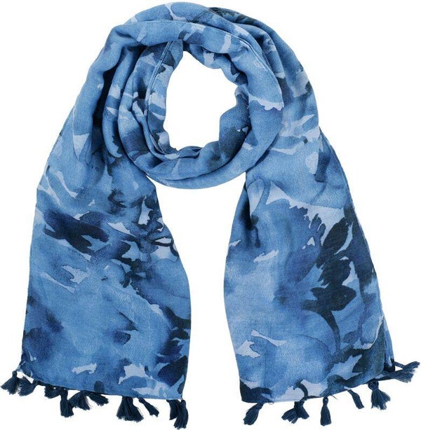 Sjaal blauw print kwastjes