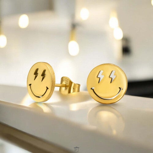 Oorknopjes Smiley Goudkleurig RVS