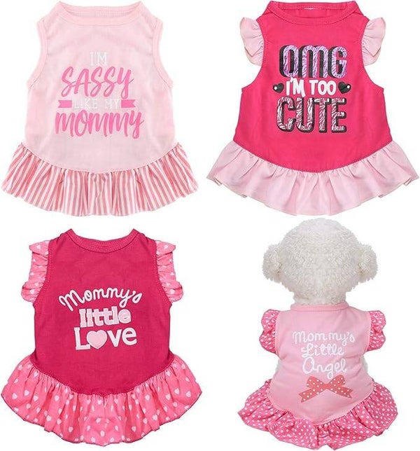 eewooday 4 Pieces Pet Dress Shirt Cute Dog Sundress Printed Dog Princess Dress Puppy Summer Apparel Clothes Pet Skirt Shirt with Ruffles Cloth for Small Dogs