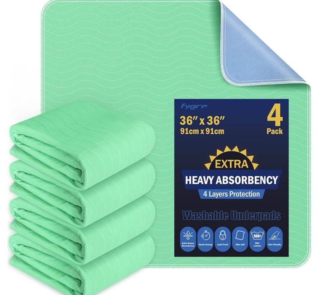 4 Pack 36” x 36” Extra Heavy Absorbency Washable pads