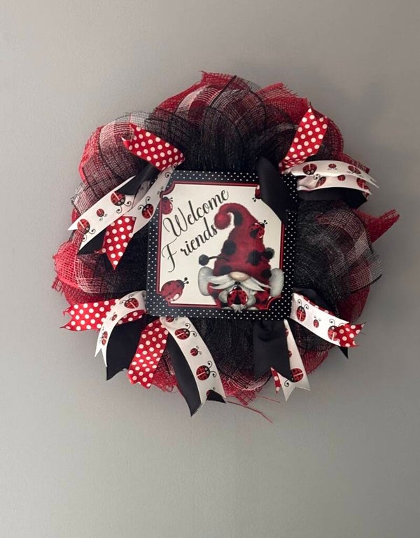 Ladybug Gnome Wreath