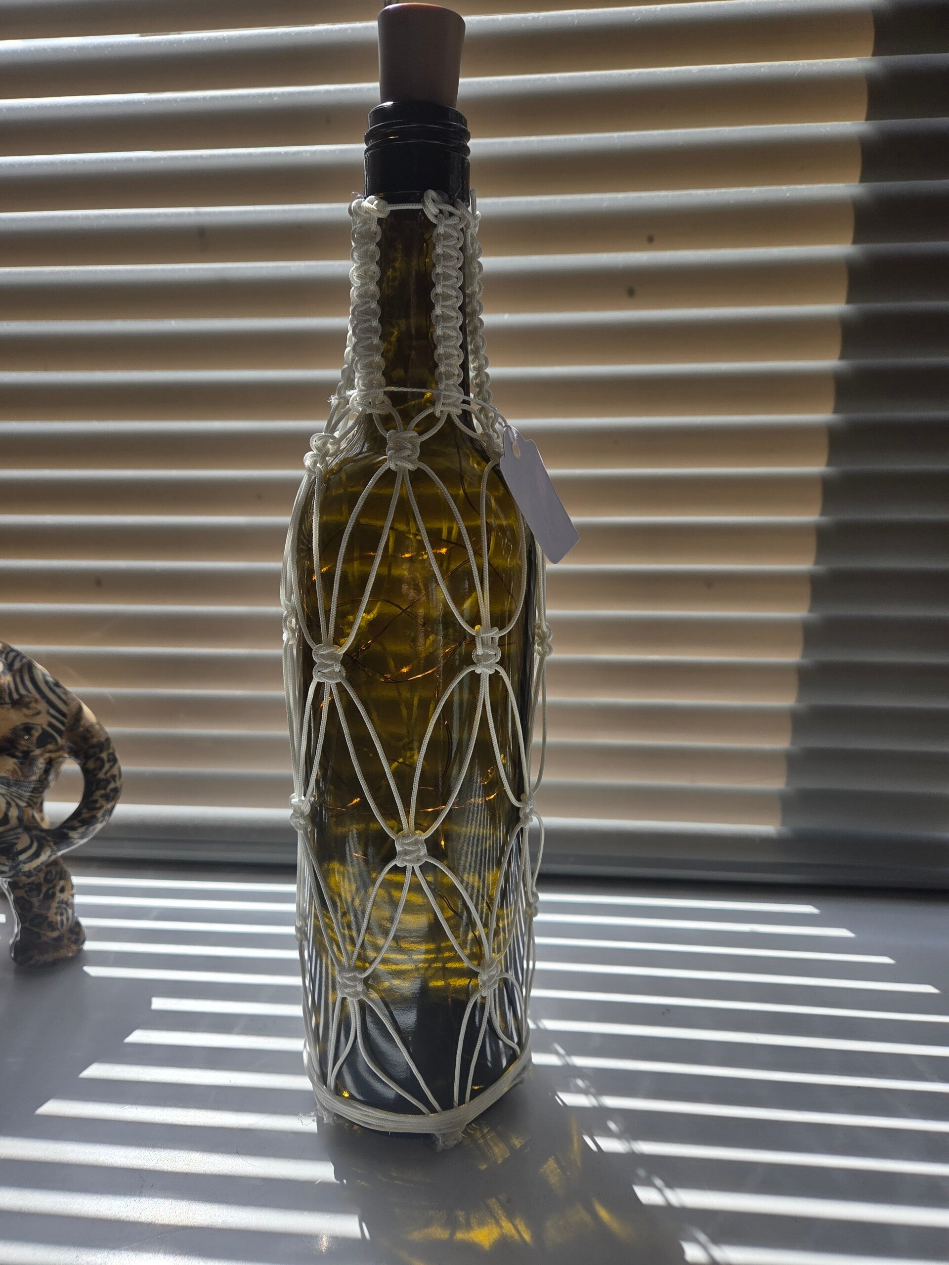 Green Glass/Macrame Light up Bottle 2.