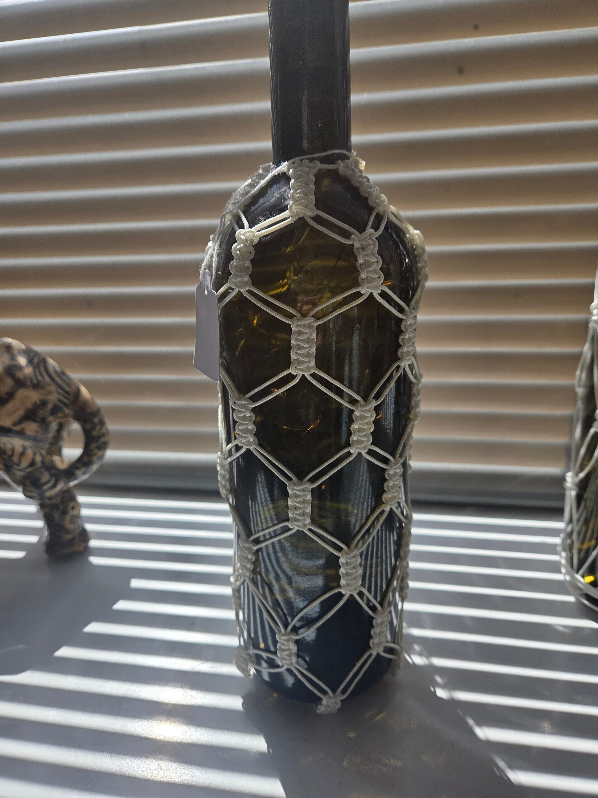 Green Glass/Macrame Light up Bottle 1.