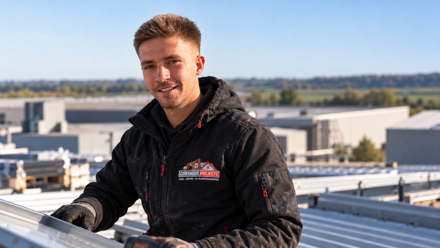 Zaakvoerder aan de slag op een bedrijfsgebouw