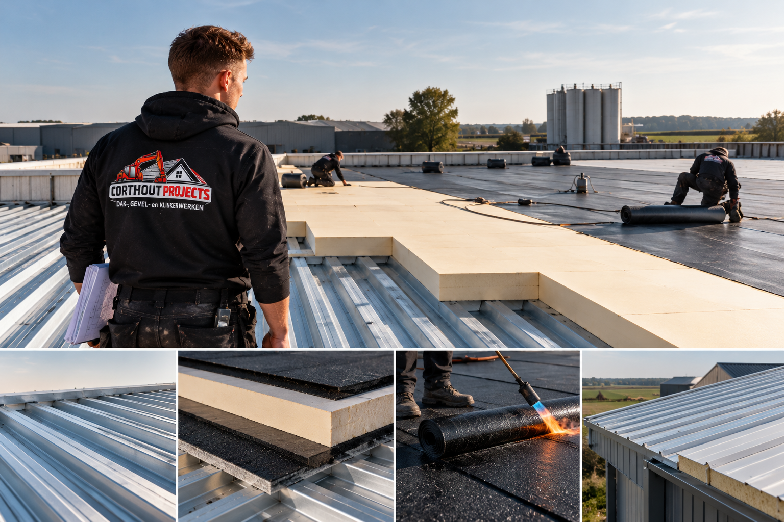 Steeldeck dak op een bedrijfsgebouw