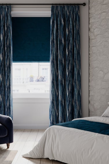 Blue curtains measured and fitted
