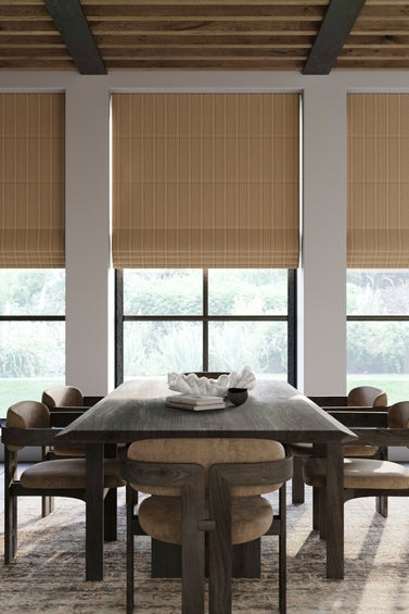 Yellow roman blinds with matching curtains measured and fitted