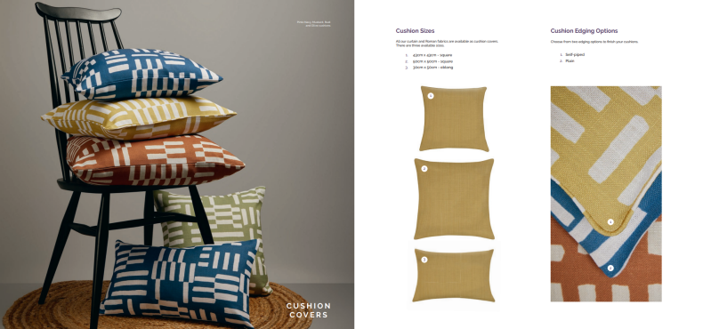 Cushion options to match your chosen curtain or roman blind fabric