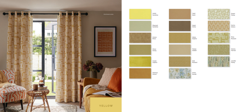 Yellow made to measure curtains and roman blind collection