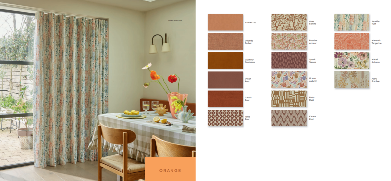 Orange made to measure curtains and roman blind collection