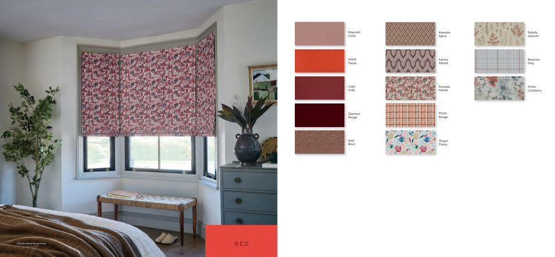 Red made to measure curtains and roman blind collection