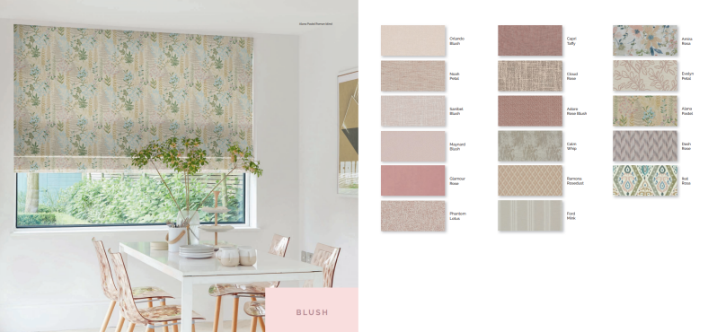 Pale pink made to measure curtains and roman blind collection