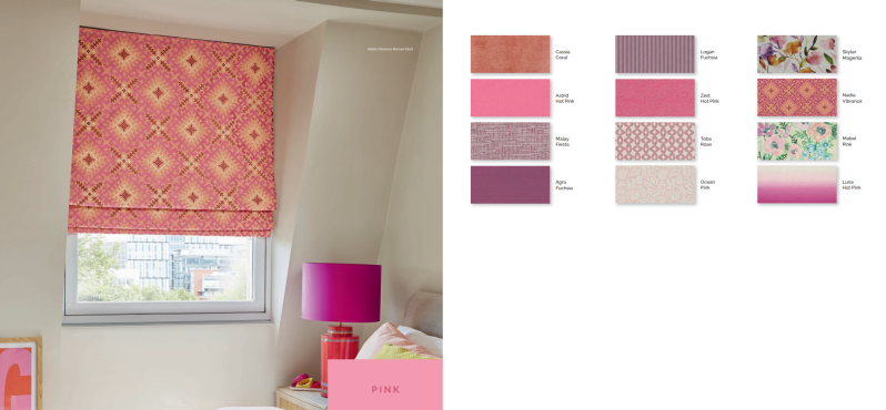 Pink made to measure curtains and roman blind collection