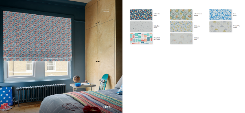 Kids print made to measure curtains and roman blind collection