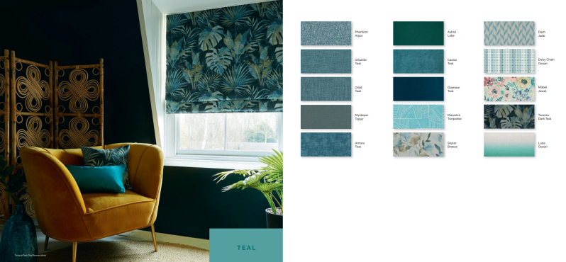 Teal made to measure curtains and roman blind collection