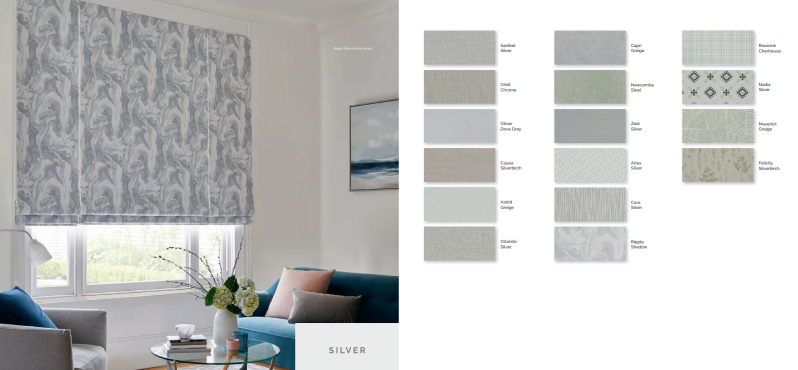 Silver made to measure curtains and roman blind collection