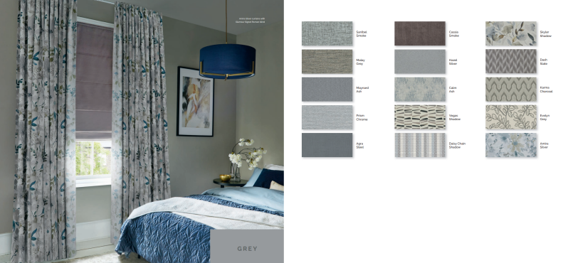 Grey made to measure curtains and roman blind collection