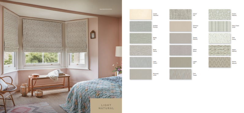 Light natural made to measure curtains and roman blind collection